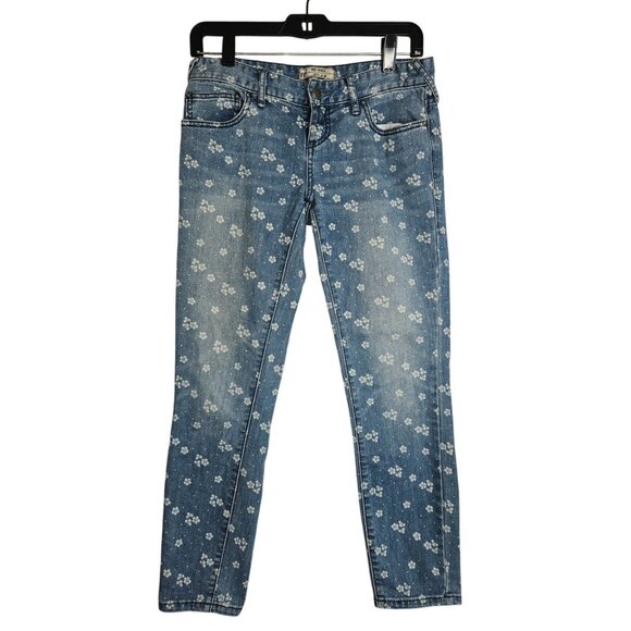 Free People Ditsy Flower Floral Denim Jeans Casual Low-Rise Ankle Women 26 - Picture 5 of 11